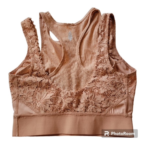 Free People Double Layer Lace Wireless Sport Bralette Nude W/Peachy Tone Size XS - Picture 2 of 12
